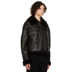 New Men Black Sheepskin Flight Shearling Leather Jacket