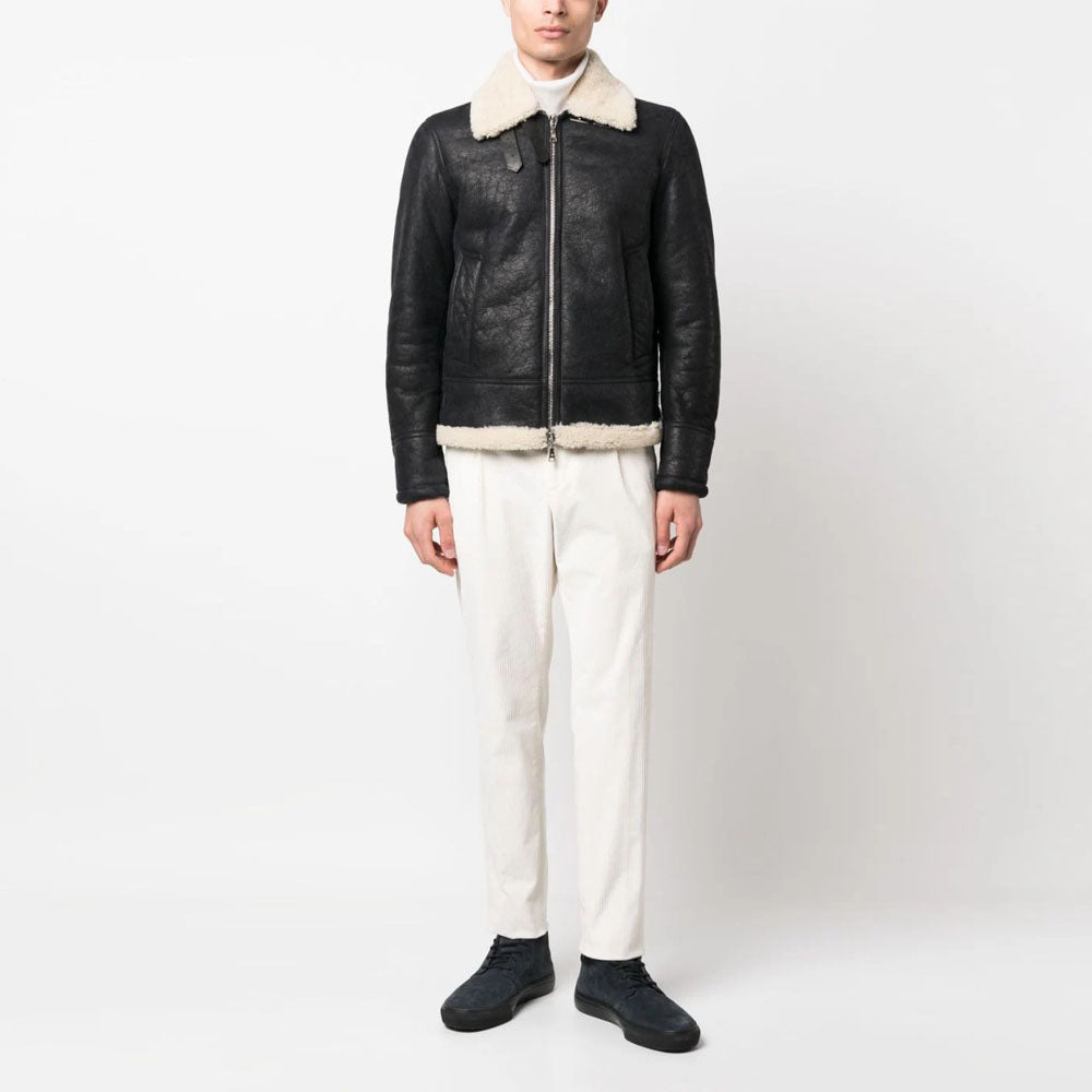 New Men Black B3 Aviator Sheepskin Long sleeve Shearling Leather Jacket