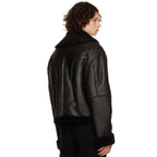 New Men Black Sheepskin Flight Shearling Leather Jacket
