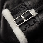 New Men Black Sheepskin Pilot Shearling Leather Jacket With White Fur