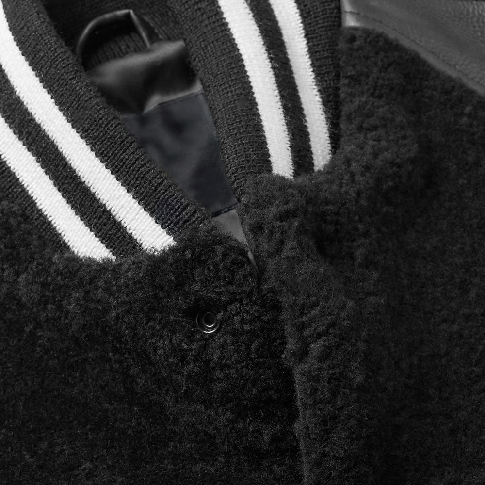 Men's Black Aviator Bomber Shearling And Leather Jacket
