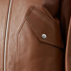 New Men Brown Bomber Trucker Aviator Shearling Collar Leather Jacket