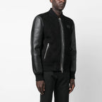 New Black Sheepskin Aviator Bomber Shearling And Suede Leather Jacket For Men