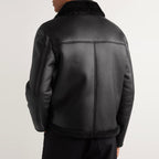 Men's Black B3 Aviator Sheepskin Trucker lined Nappa Shearling Leather Jacket