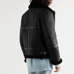 New Men Black B3 Sheepskin Flying Shearling Leather Jacket