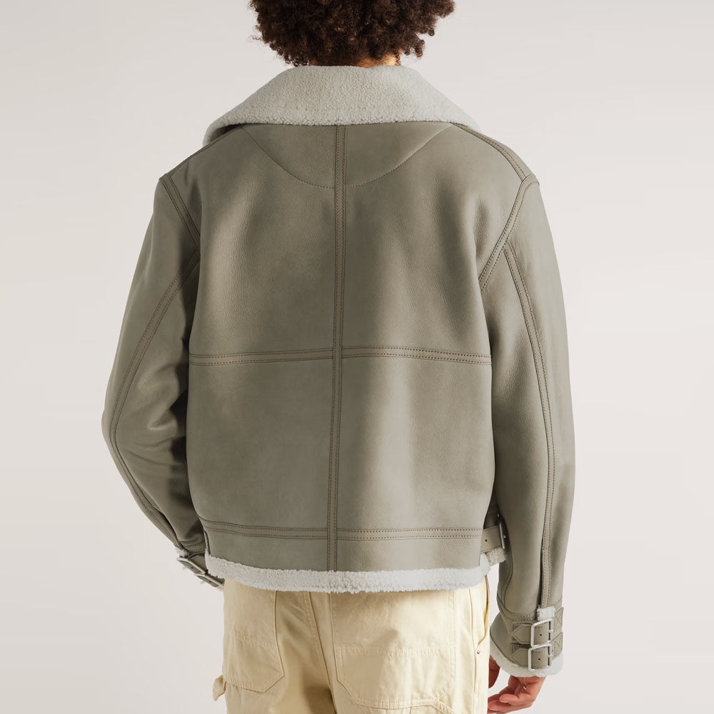New Cream Shearling Flight Sheepskin B3 Leather Jacket For Men