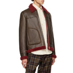 Men Brown Aviator Sheepskin Shearling Leather Jacket