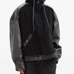 New Men Black Shearling And Leather Jacket With Hooded