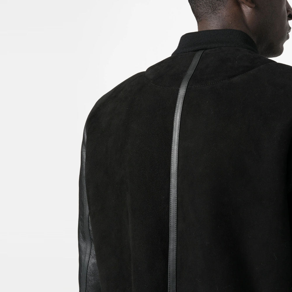 New Black Sheepskin Aviator Bomber Shearling And Suede Leather Jacket For Men