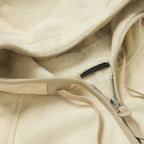 New men cream shearling leather-Trimmed bomber jacket with hooded