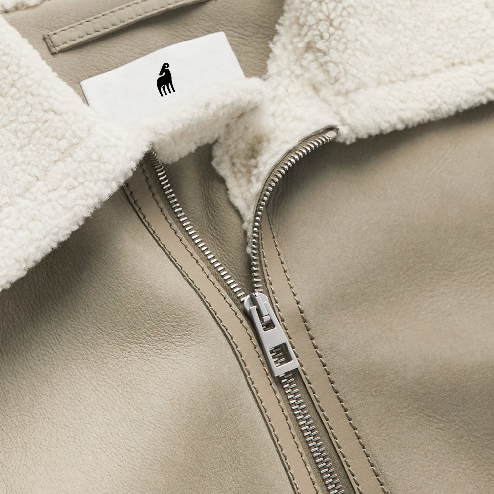 New Cream Shearling Flight Sheepskin B3 Leather Jacket For Men