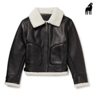 New Men Black Sheepskin Pilot Shearling Leather Jacket With White Fur
