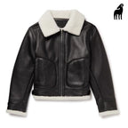 New Men Black Sheepskin Pilot Shearling Leather Jacket With White Fur