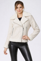 Women's Cream Suede Shearling Moto Jacket