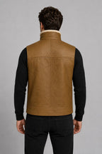 Shearling Vest Men Brown Sheepskin Leather Real Fur Gilet - Rugged Style