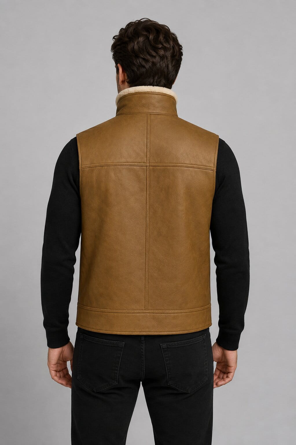 Shearling Vest Men Brown Sheepskin Leather Real Fur Gilet - Rugged Style