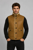 Shearling Vest Men Brown Sheepskin Leather Real Fur Gilet - Rugged Style