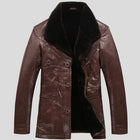 Men's Chocolate Brown Shearling Lapel Leather Coat