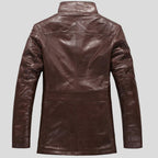 Men's Chocolate Brown Shearling Lapel Leather Coat