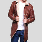 Men's Cognac Waxed Shearling-Lined Aviator Car Coat