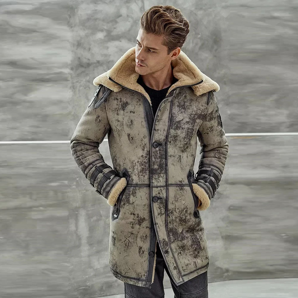 Men's Distressed Sheepskin Aviator Shearling Coat