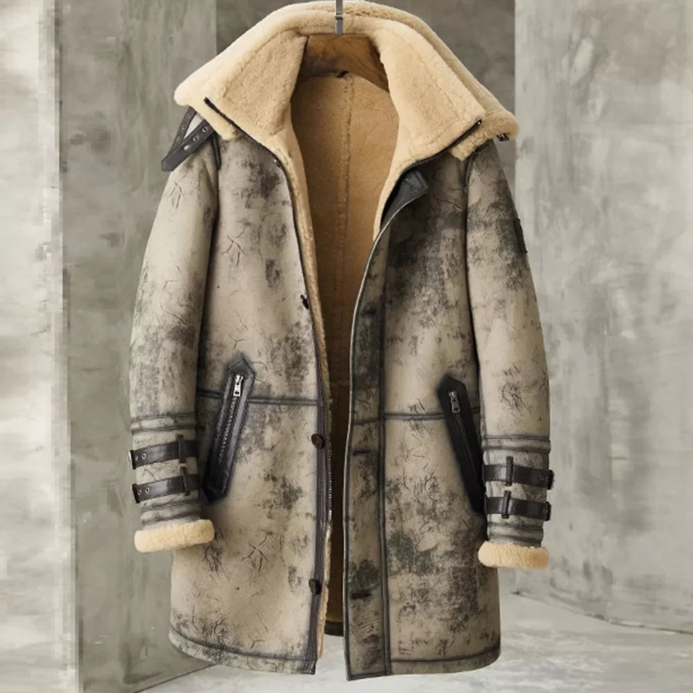 Men's Distressed Sheepskin Aviator Shearling Coat
