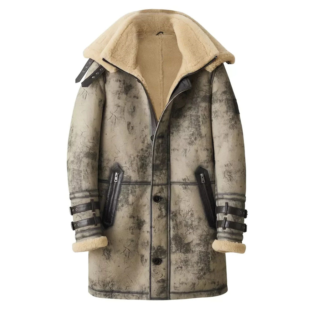 Men's Distressed Sheepskin Aviator Shearling Coat