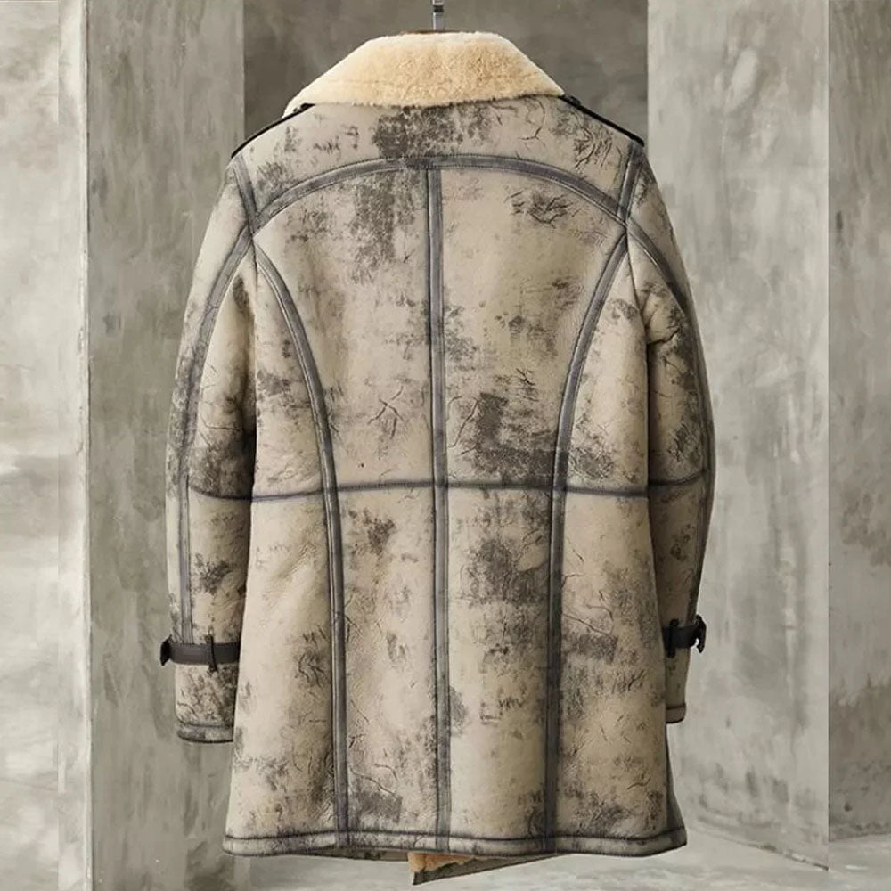 Men's Double-Breasted Shearling Aviator Trench Coat
