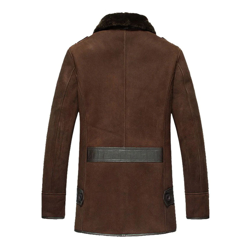 Men's Brown Velour Suede Shearling Field Coat