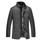 Men's Black Mandarin Collar Shearling Leather Coat