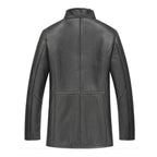 Men's Black Mandarin Collar Shearling Leather Coat