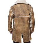 Men's Brown Distressed Nubuck Leather Coat with Shearling Collar