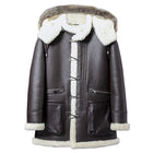 Men's Brown Leather Parka Coat with Removable Fox Fur Hood