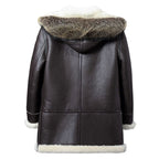 Men's Brown Leather Parka Coat with Removable Fox Fur Hood