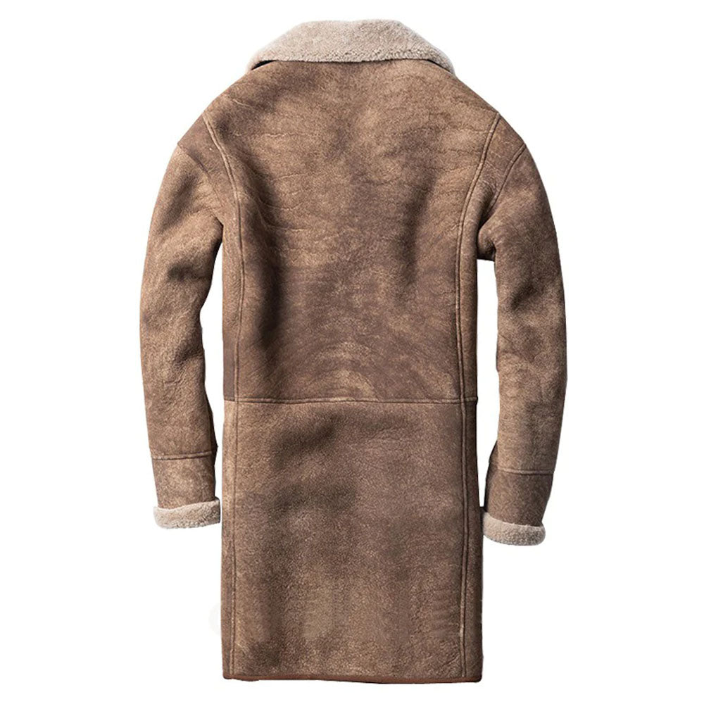Vintage Brown Nubuck Trench Coat with Shearling Collar