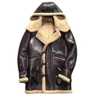 Men's Chocolate Brown Hooded B-3 Bomber Shearling Coat