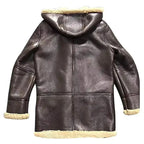Men's Chocolate Brown Hooded B-3 Bomber Shearling Coat