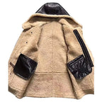 Men's Chocolate Brown Hooded B-3 Bomber Shearling Coat
