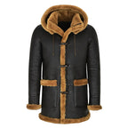 Men's Black Shearling Duffle Coat with Toggle Closures