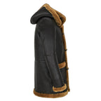 Men's Black Shearling Duffle Coat with Toggle Closures