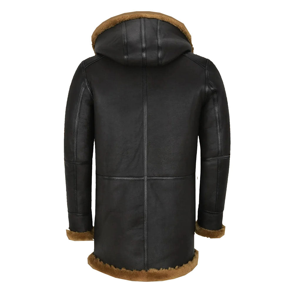 Men's Black Shearling Duffle Coat with Toggle Closures