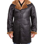 Men's Belted Shearling Collar Leather Car Coat