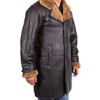 Men's Belted Shearling Collar Leather Car Coat