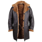 Men's Belted Shearling Collar Leather Car Coat