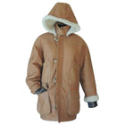 Men's Camel Shearling Toggle Coat with Removable Hood