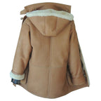 Men's Camel Shearling Toggle Coat with Removable Hood
