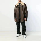 Men's Oversized Convertible Shearling Coat with Zip Panels