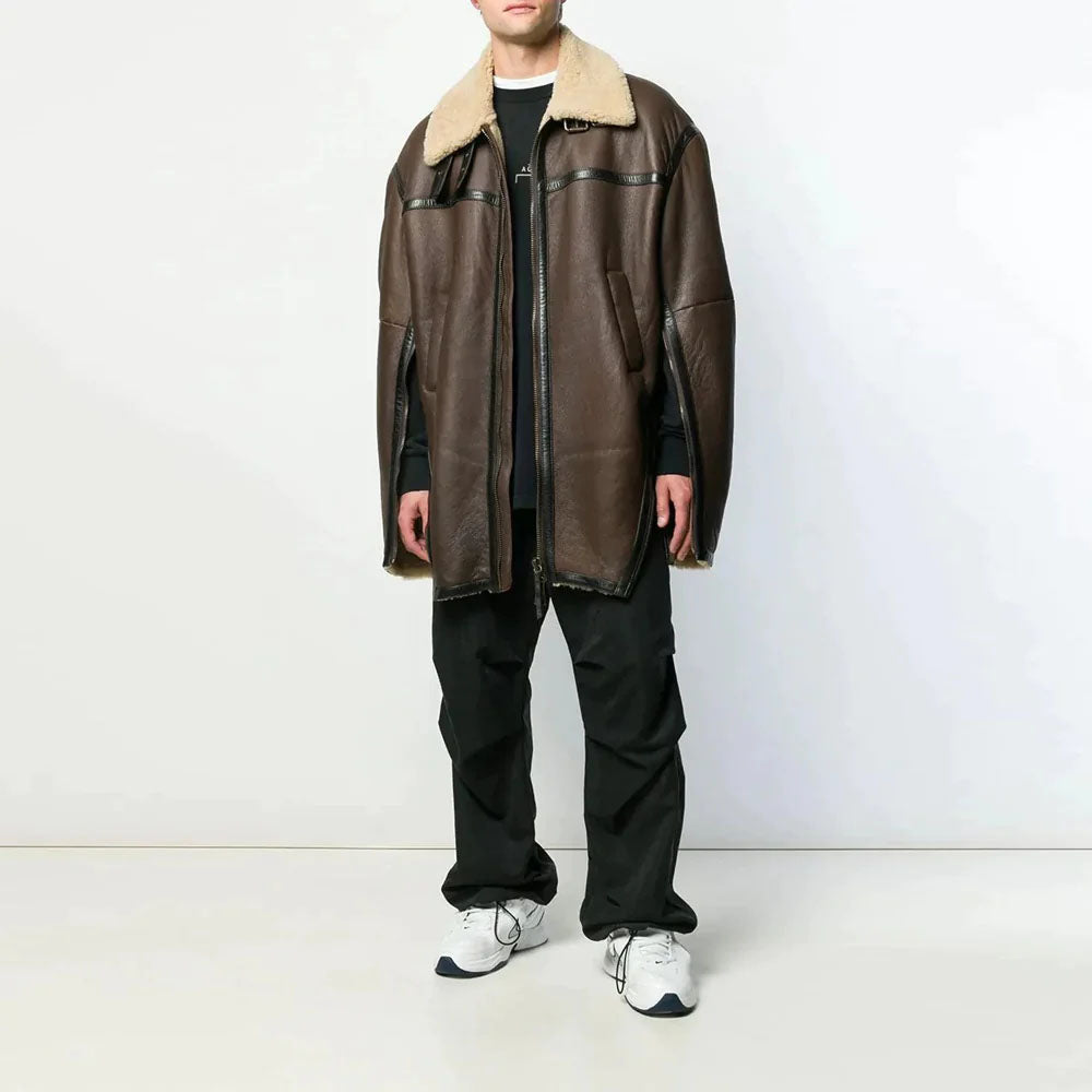 Men's Oversized Convertible Shearling Coat with Zip Panels