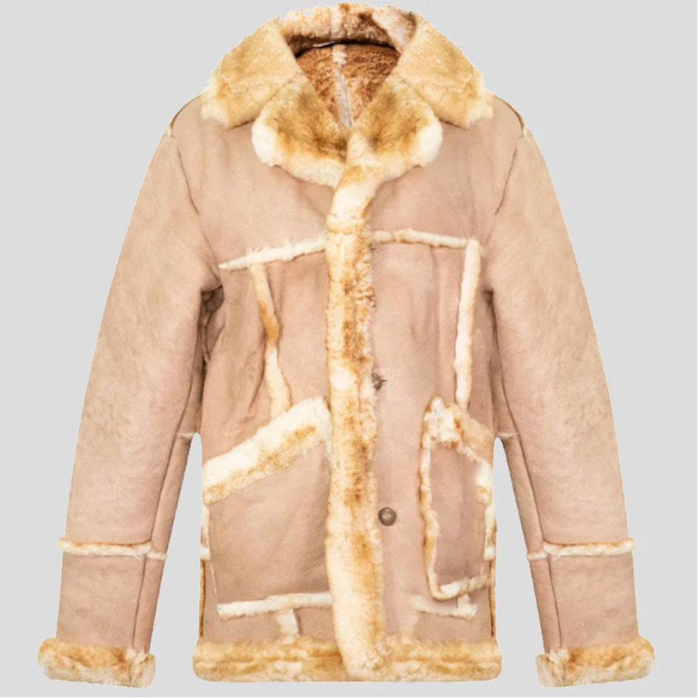 Men's Rancher Shearling Leather Jacket – Beige Sheepskin Western Coat