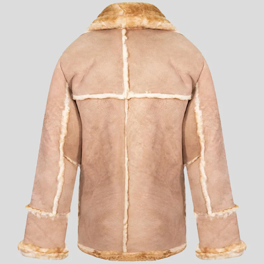 Men's Rancher Shearling Leather Jacket – Beige Sheepskin Western Coat